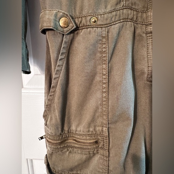 FREE PEOPLE 4 Army Green Military Utility Long Sleeve Romper Convertible Sleeves - Picture 6 of 16
